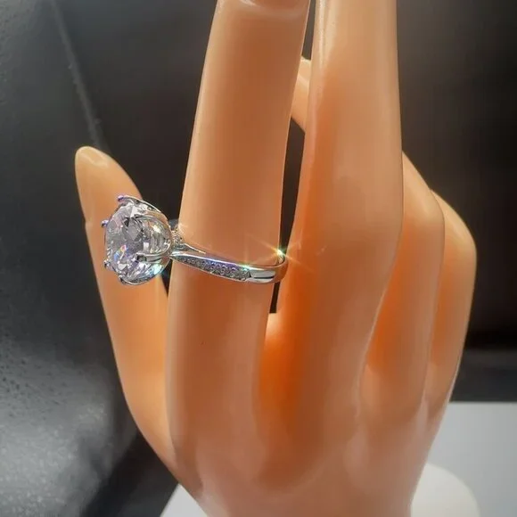 Round Cut Simulated Diamond Engagement Ring With Pave Band In Silver Tone 1 Ct - Picture 10 of 10